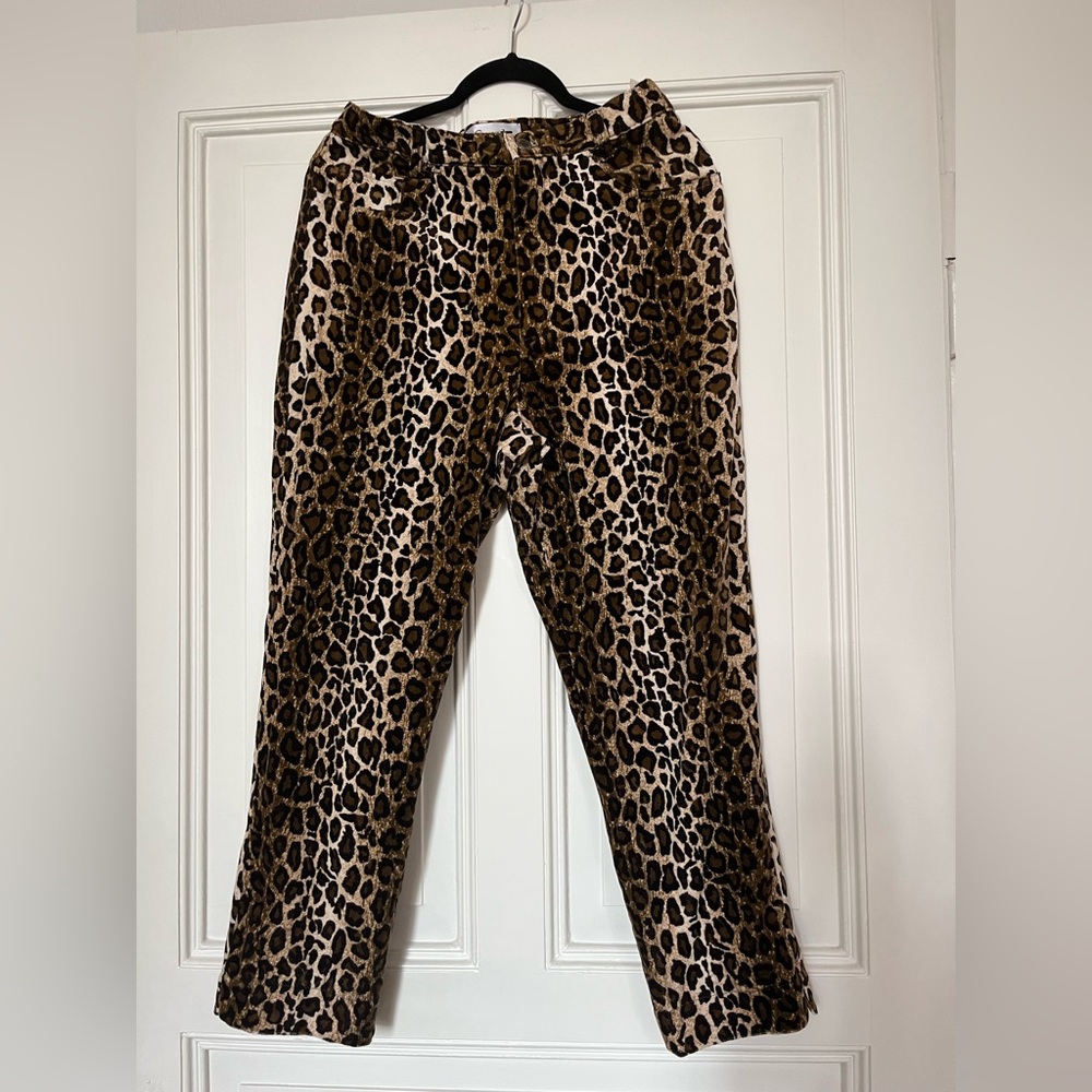 Kejzar’s Cotton Line Leopard Cheetah Print Velvet Pants Lounge Vintage